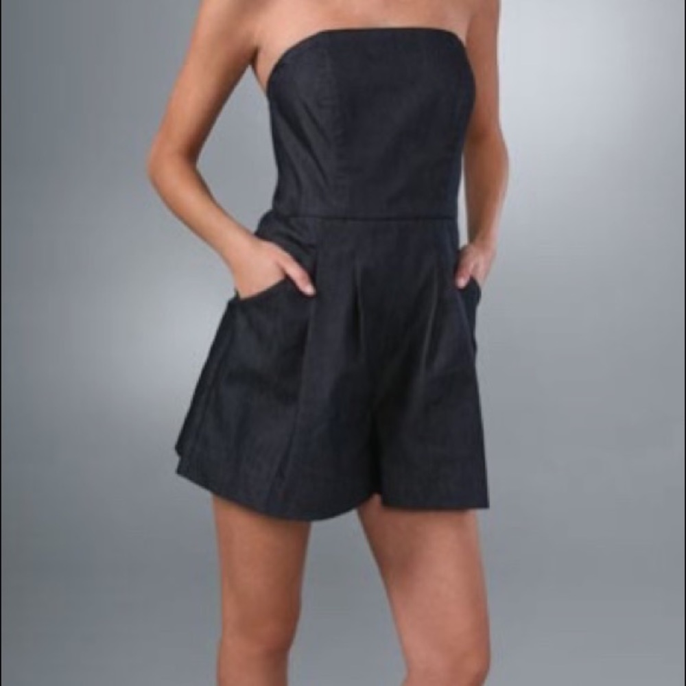 🖤💙 Black Halo Strapless Denim Rihanna Romper